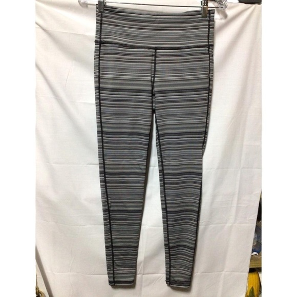 Athleta Pants - Athleta Chaturanga Spacedye Black & White Striped Full Length Leggings Size M